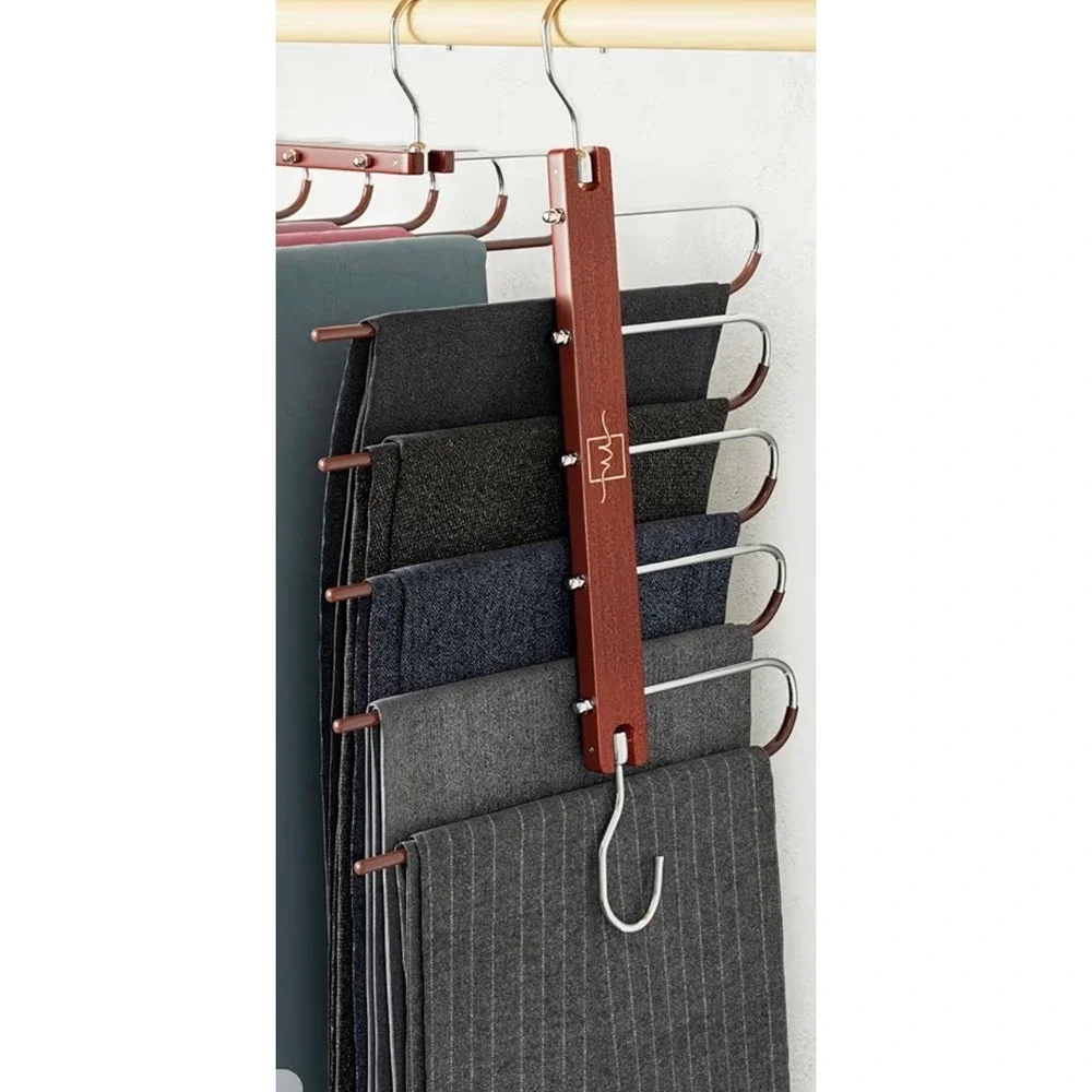 Pants Hanger 2 Pack Mahogany Wooden Closet Organizer Space Saving‎ Collapsible